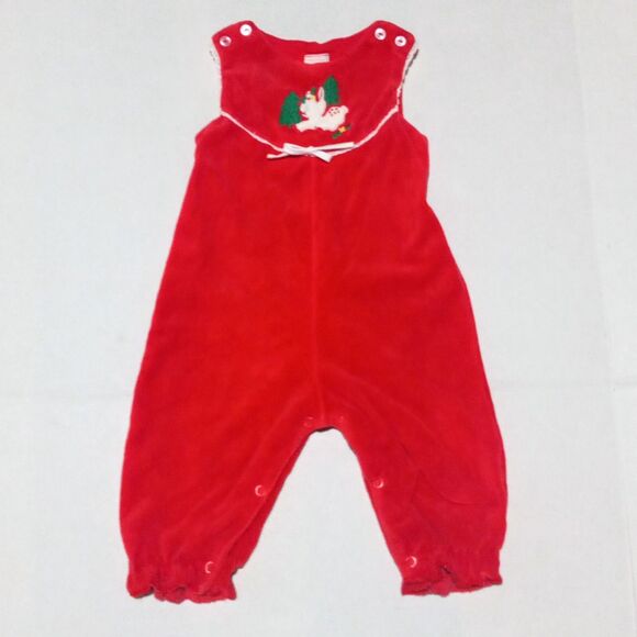 Vtg Baby Togs Christmas Corduroy Overalls-Size 6-9 Months-Reindeer-Elastic Legs - Picture 1 of 8